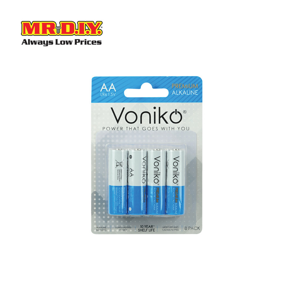 VONIKO ถ่านพรีเมี่ยมอัลคาไลน์ LR6 AA 1.5 โวลต์ (8 ก้อน/แพ็ก)