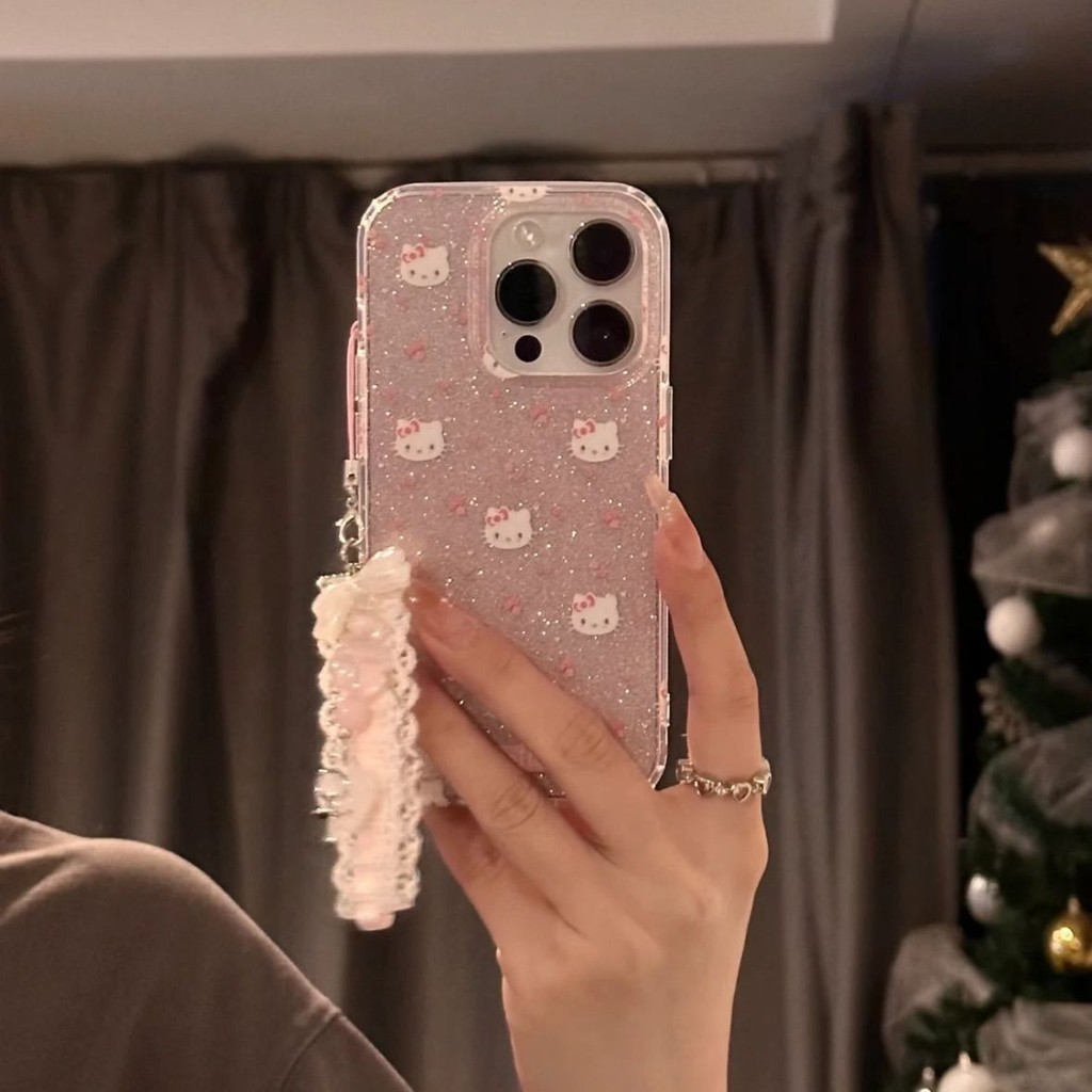 สินค้าใหม่พรีเมี่ยม Glitter White Face KT Cat Apple 15/14/13promax เคสโทรศัพท์ 12/11 Soft xr/xsmax โปร่งใส 8p
