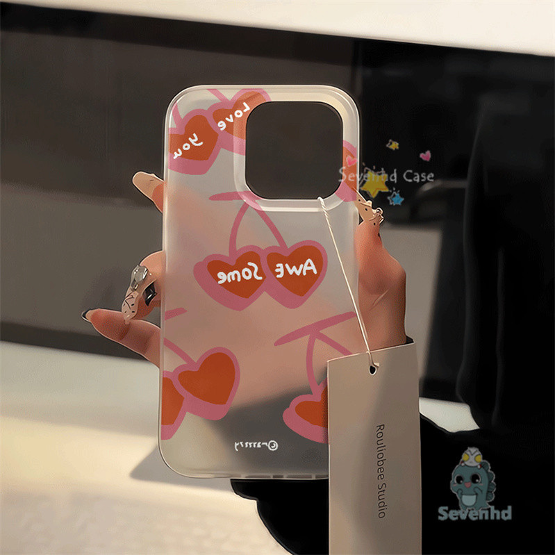น่ารักเชอร์รี่แฟชั่นที่ยอดเยี่ยมสําหรับiphone 15 11 12 13 14 Pro Max X Xr Xs Max 7 8 6s Plus SE 2020 Frosted Ultra Thinเคสโทรศัพท์กันกระแทกTPU Clearปกหลัง