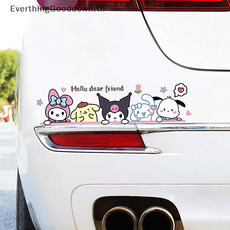 Ever DIY อุปกรณ์เสริม Sanrio Hello Kitty 3D สติกเกอร์ประตูรถน่ารักที่จับรถฟิล์มป้องกันกันน้ําไวนิลรูปลอกตกแต่ง TH