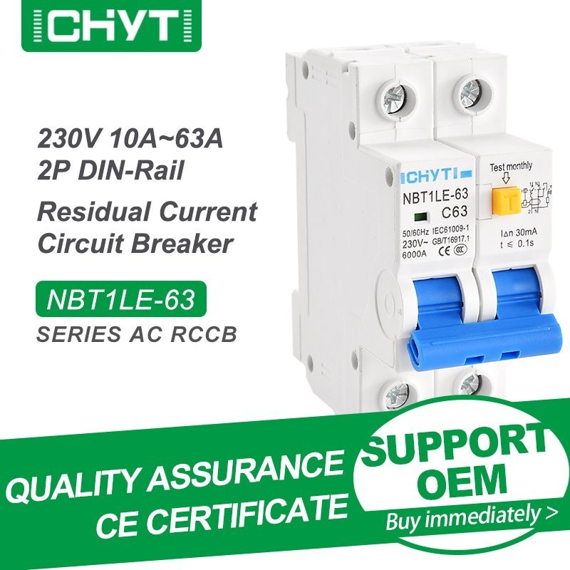 ✶Free Shipping CHYT NBT1LE-63 2P AC 230V 63A 30mA 6KA Residual Current Circuit Breaker Earth Leakage