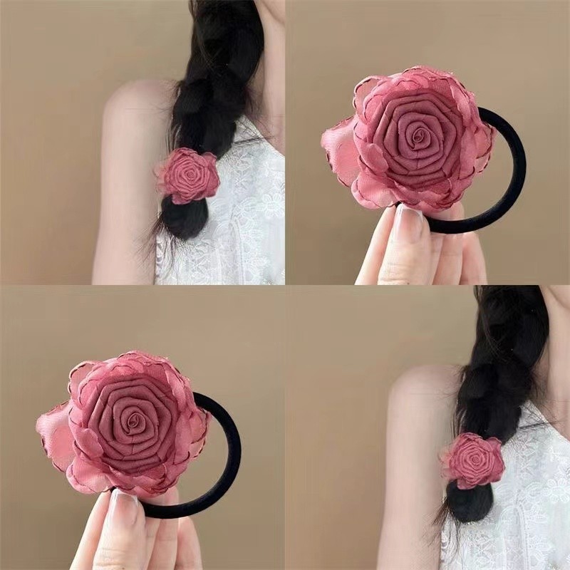 2024 ที่คาดผมดอกกุหลาบสไตล์จีนยางรัดหญิงผ้าโพกศีรษะระดับไฮเอนด์