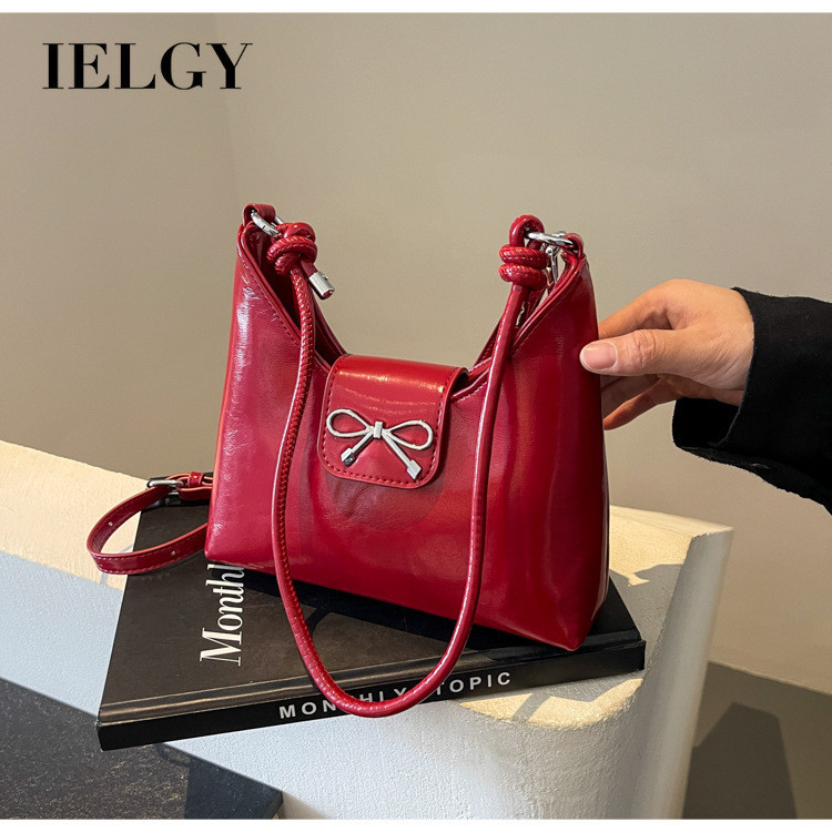 Ielgy Red Underarm Bag High-End Sense Shoulder Messenger Bag All-Match Summer Womens Bucket Bag