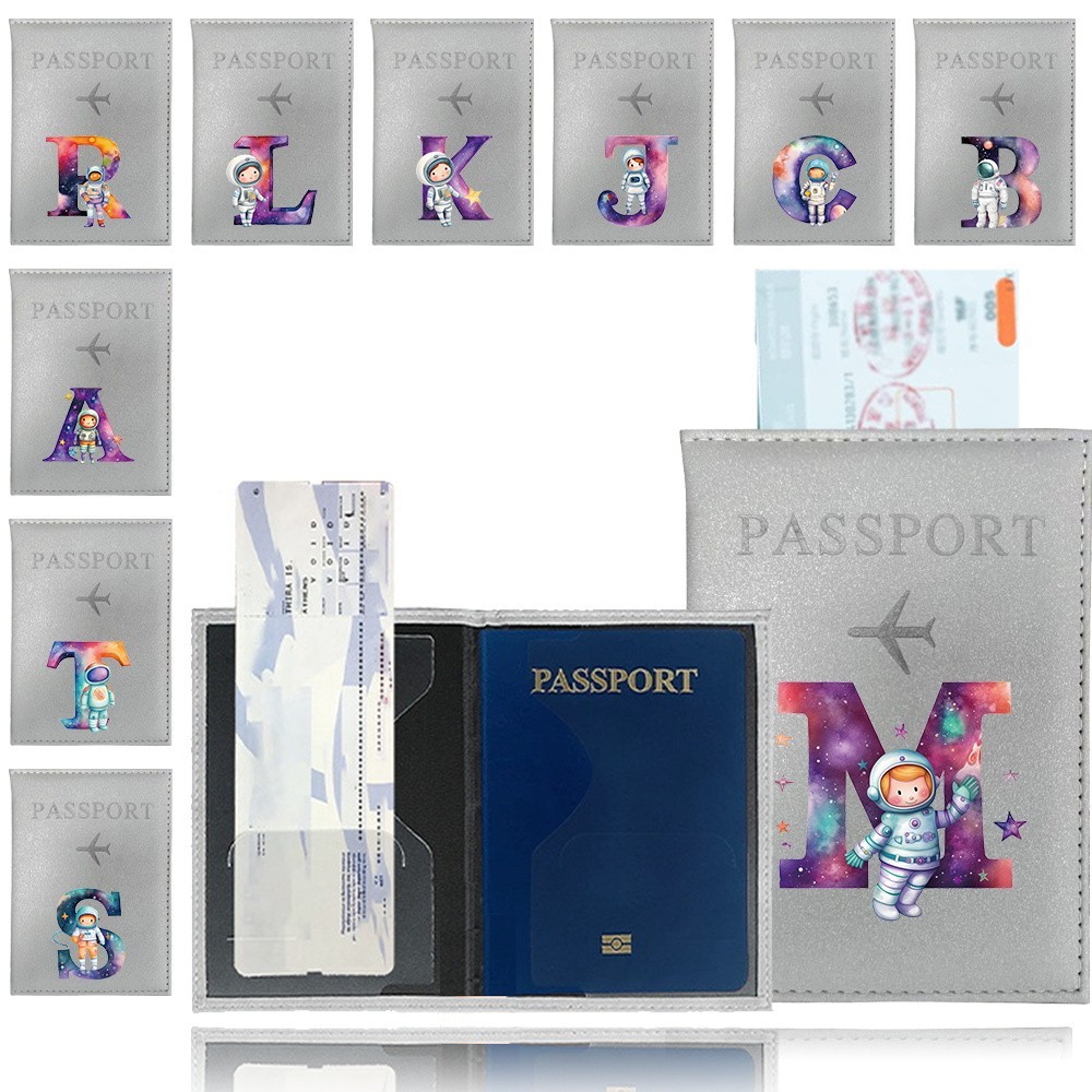 Passport Covers ID Credit Card Holder Travel Accessories Silver Color PU Holder Ticket Astronaut Cover Letter Series