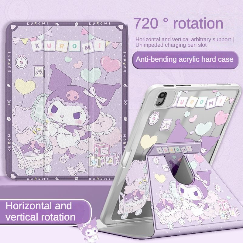 เคส Ipad 360 ° Rotationballoon Mirror Kuromi Melody เหมาะสําหรับอะคริลิค iPad Air6 Gen7/8/9 10.2 Gen5/6 9.7 Air4 Air5 10.9 Pro11 Gen10 สต๊อกสินค้าพร้อมส่ง