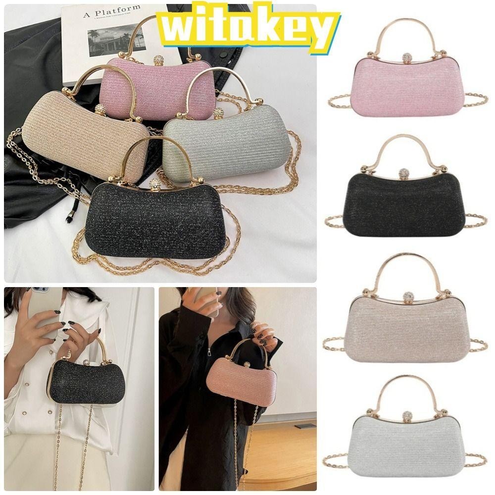 Witakey กระเป๋าสะพายไหล่ กระเป๋าถือ ทรงคลัทช์ ประดับพลอยเทียม สายโซ่ แฟชั่นสําหรับสตรี เหมาะกับงานปาร์ตี้ งานแต่งงาน 1 ชิ้น