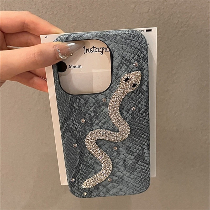 Luxury rhine-เพชรหนังSerpentineเคสโทรศัพท์สําหรับiPhone15 14 13 12 11 Pro MAX IXS MAX XR XS 7 8 Plusกันกระแทกกล้องป้องกันAnti-Dropซิลิโคนฮาร์ดปกหลัง