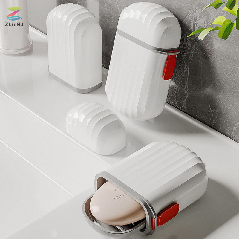 Zlinkj Travel จานสบู่ท่อระบายน้ําน้ําอุปกรณ์ห้องน้ําแบบพกพา Gadgets สําหรับการเดินทางผู้ถือคอนเทนเนอร์อุปกรณ์เสริมกล่องเก็บใหม่