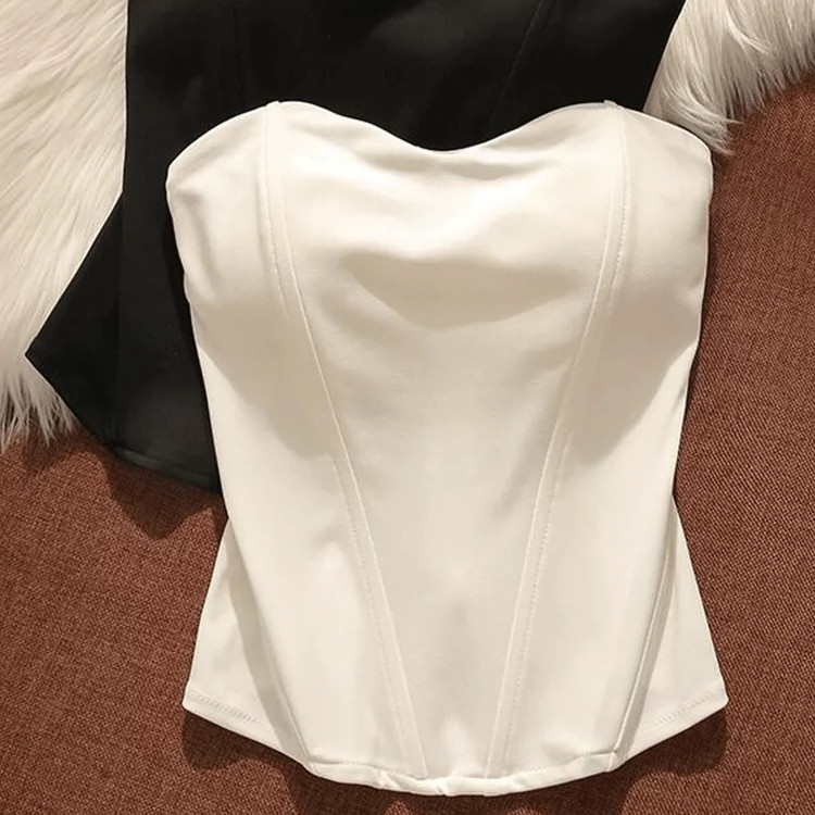 เสื้อกล้ามรัดตัวฐานสีขาวฝรั่งเศสแขนกุดเอวเซ็กซี่ด้านบน