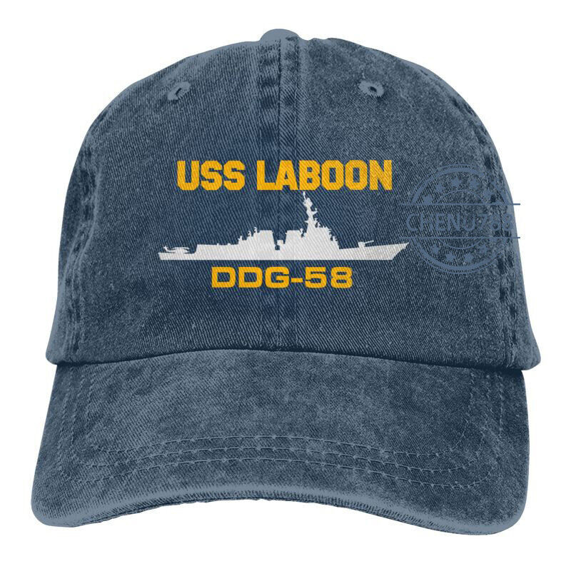 สีกรมท่าสวย USS Laboon DDG-58 หมวกเบสบอลยีนส์ฟอก