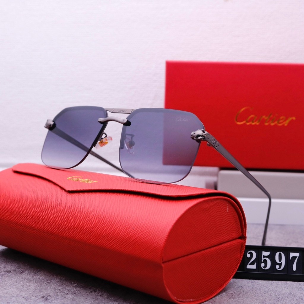 Cartier Luxury แว่นกันแดดแฟชั่นขายดี Unisex Frameless Travel Leisure แว่นกันแดดอินเทรนด์ 2597