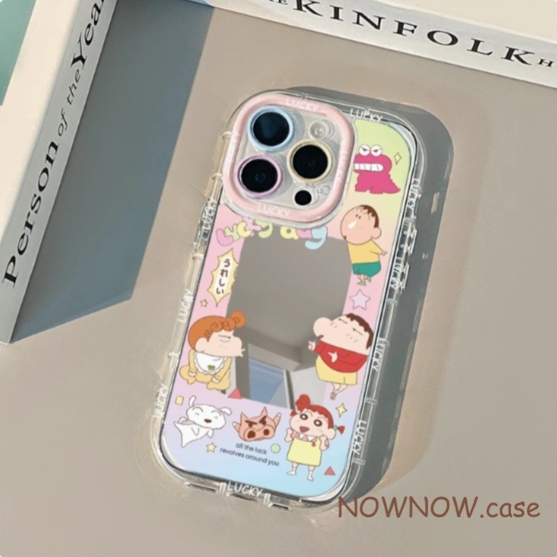 สําหรับiphone 15 14 13 12 11 Pro MAX X XR XS MAX 7 8 Plus SE 2020 INS Crayon Shin Chanกระจกแต่งหน้าเคสโทรศัพท์ปกอ่อน