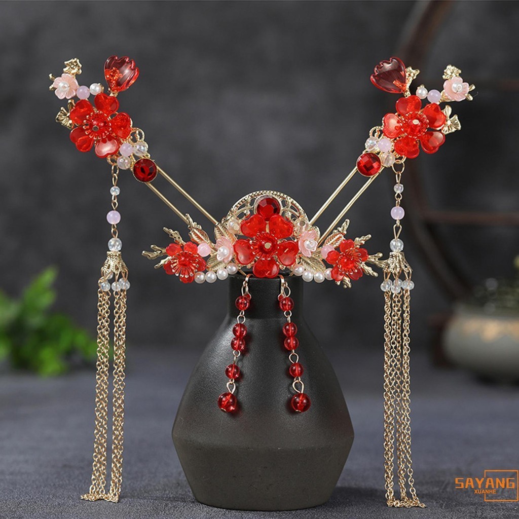 ผู้หญิงเครื่องประดับงานแต่งงานชุด Classy Fringed Gold Hair Crown Drop คลิปต่างหู