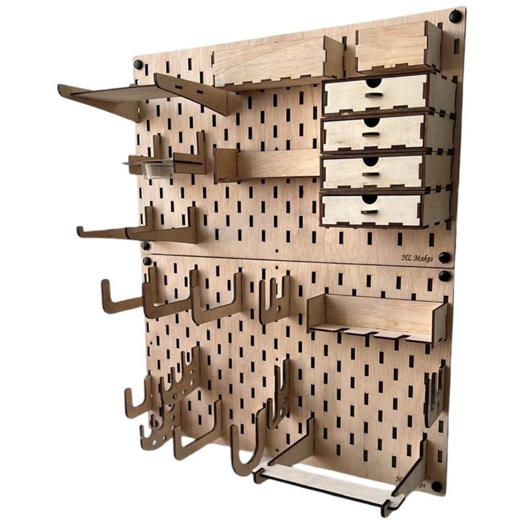 Comprehensive Wooden Pegboard Set - 2 Pegboards & 42 Accessories, Ideal for Organizing