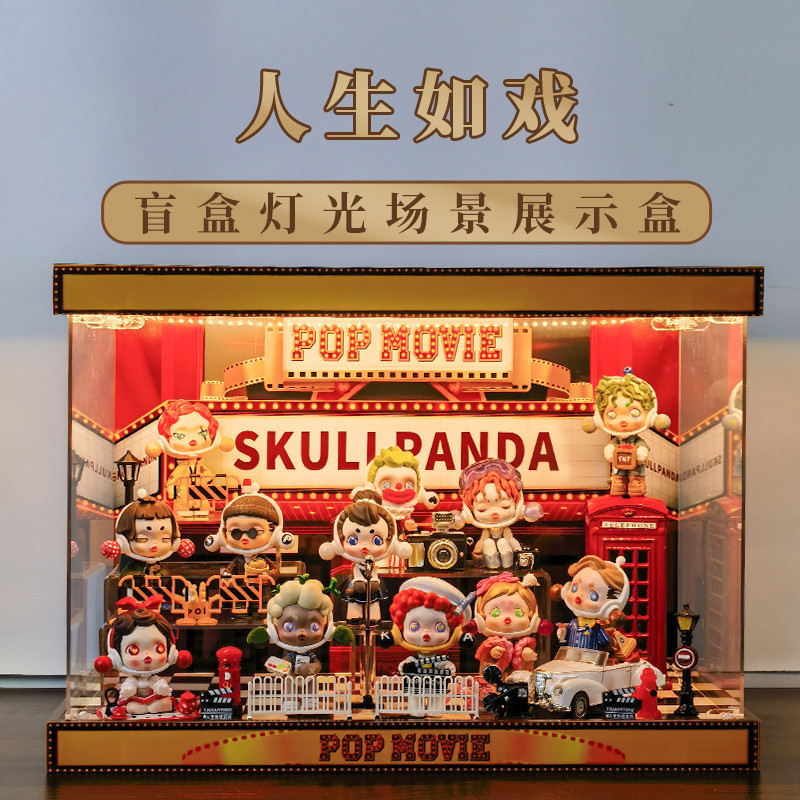 Popmart POPMART SKULLPANDA Life is Like Drama Mystery Box Scene Display Box กล่องเก็บของแบบใส