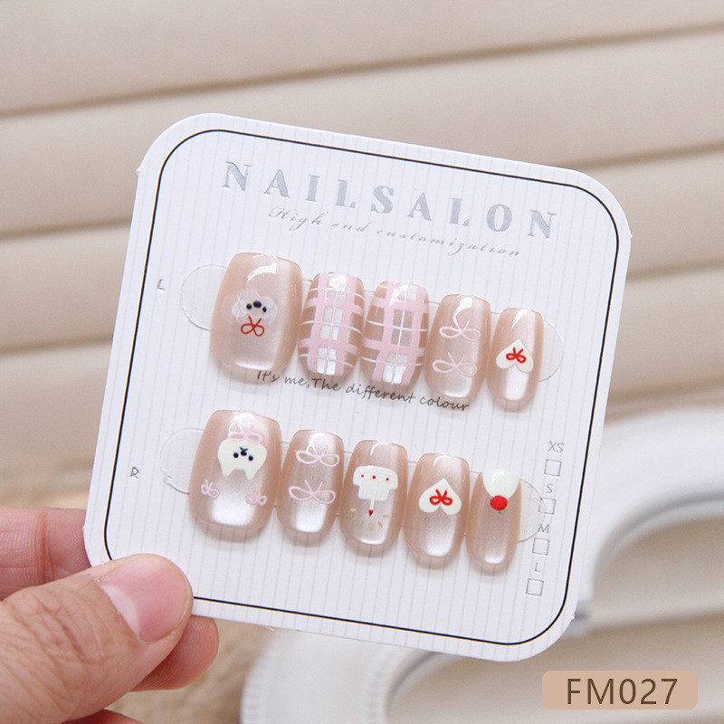 10pcs Cat Eye Handmade กดบนเล็บเล็บปลอมพร้อมสติกเกอร์กาว M217