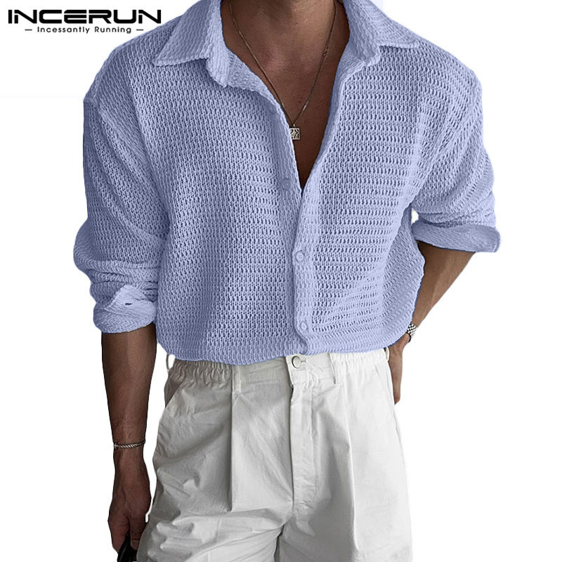 Incerun เสื้อเชิ้ตเนื้อผู้ชาย Commuting