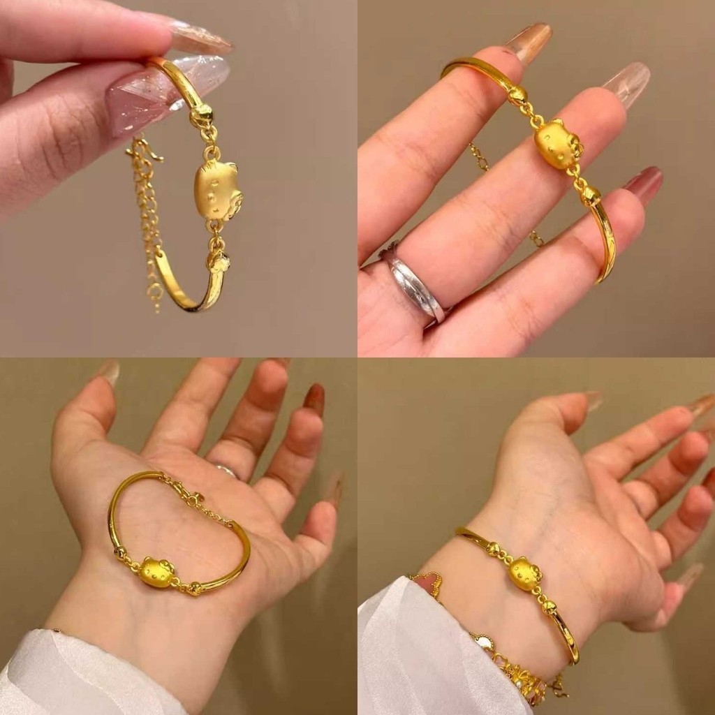 สร้อยข้อมือสามมิติสีทอง เครื่องประดับเด็กผู้หญิง สร้อยข้อมือน่ารัก Hello Kitty