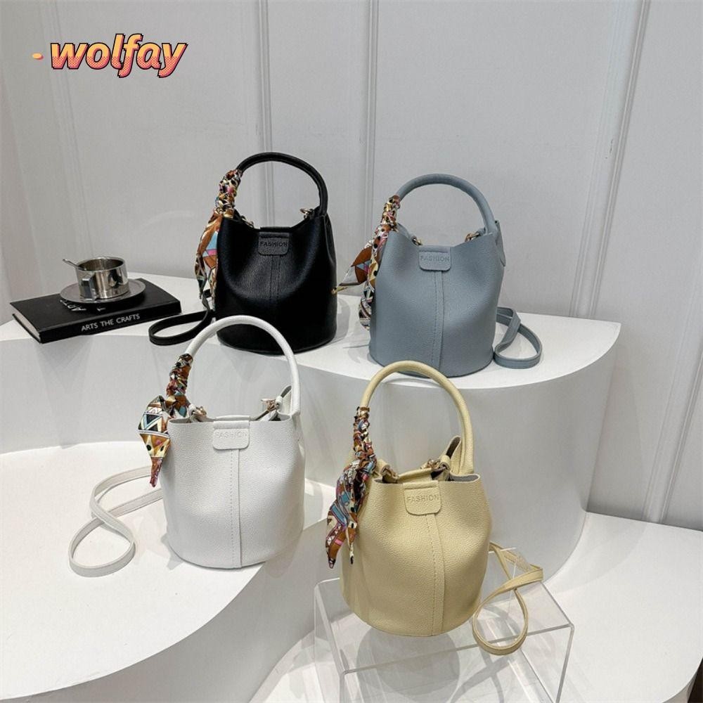 Wolfay กระเป๋าทรงถังเกาหลี, กระเป๋า PU แบบพกพาแฟชั่นกระเป๋าถือและหวาน, ของขวัญกระเป๋าสะพายข้างกระเป๋าความจุขนาดใหญ่