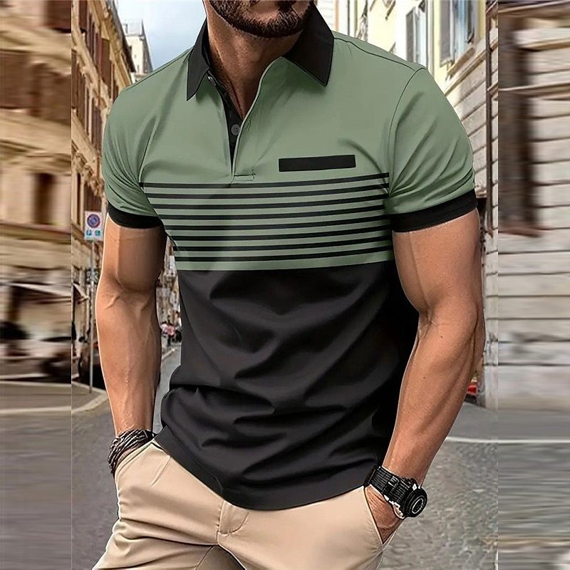 เสื้อโปโลผู้ชายแขนสั้นสลิมฟิตกีฬาอเมริกันเกาหลี Montage Polo Collar ขนาดใหญ่ ZYQ440