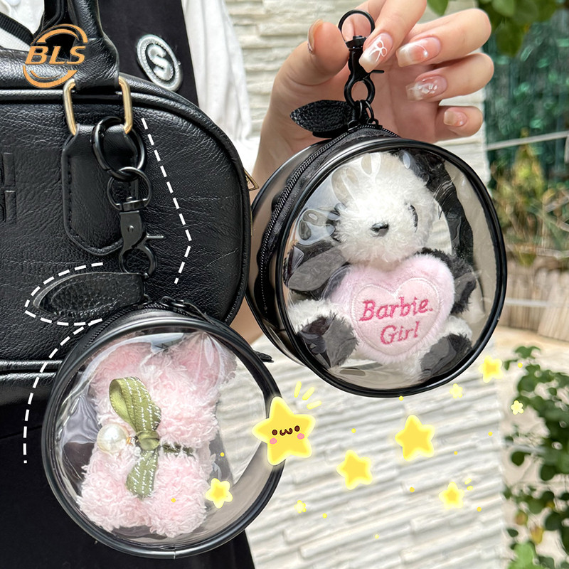 แฟชั่นรอบโปร่งใส PVC Labubu ตุ๊กตากระเป๋าจอแสดงผลกันน้ํา - สะดวก Hangable การ์ตูนของเล่นตุ๊กตากันฝุ่นกระเป๋าเก็บ