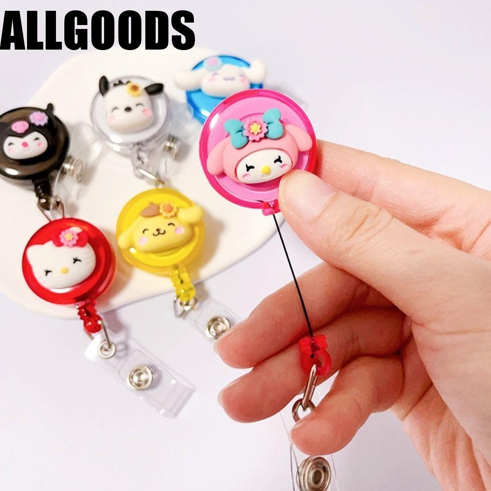 Allgoods ID Card Holder, Cinnamoroll Pompompurin Retractable Badge Reel, นักเรียนใช้ Kuromi อะนิเมะน่ารักง่ายต่อการดึงหัวเข็มขัดการ์ดทํางาน