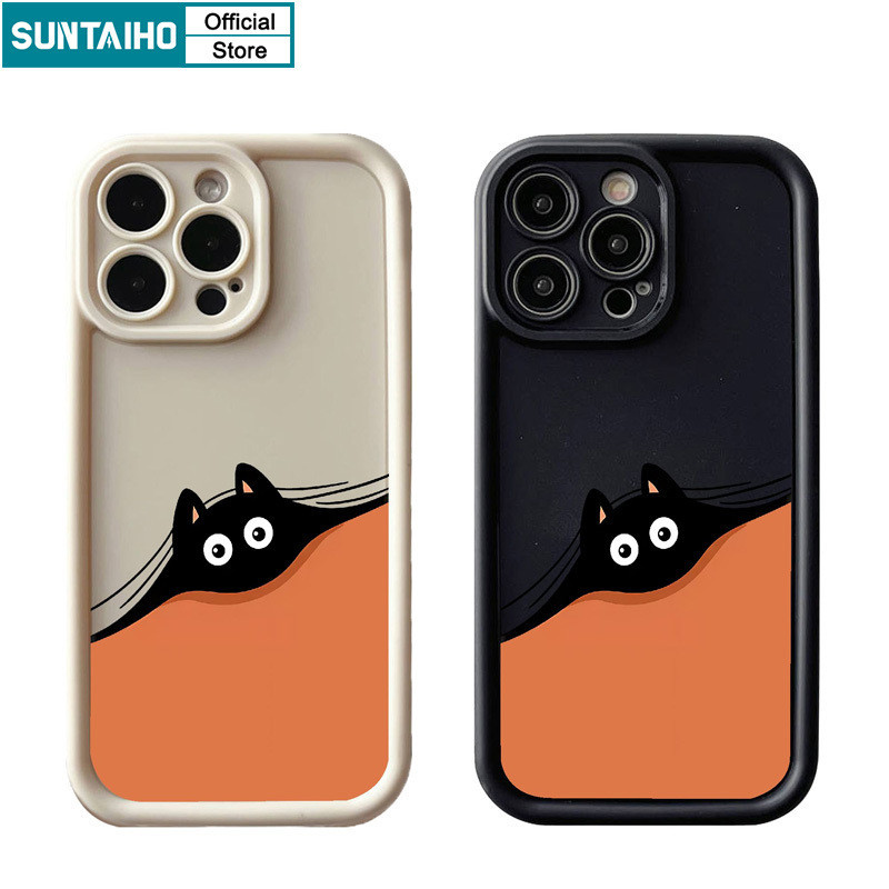 Suntaiho ตลกที่ไม่ซ้ํากันปลอกการ์ตูนแมวดํารูปแบบเคสโทรศัพท์สําหรับ Iphone 15 14 12 13 11 Pro Max IP 7 8 Plus Iphon X Xs XR Xs Max ซิลิโคนนุ่มพรีเมี่ยมกันกระแทกปกหลัง