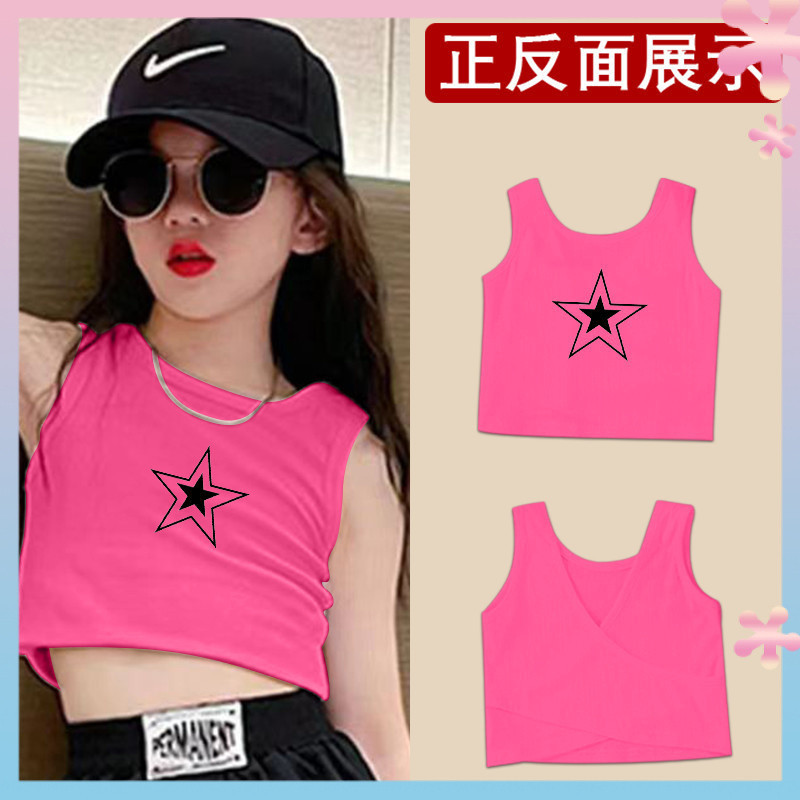 Fashion Casual Girl Personalized Simple Five-Pointed Star Simple and Short Top Letter Print Sleeveless Vest Sling Fashion