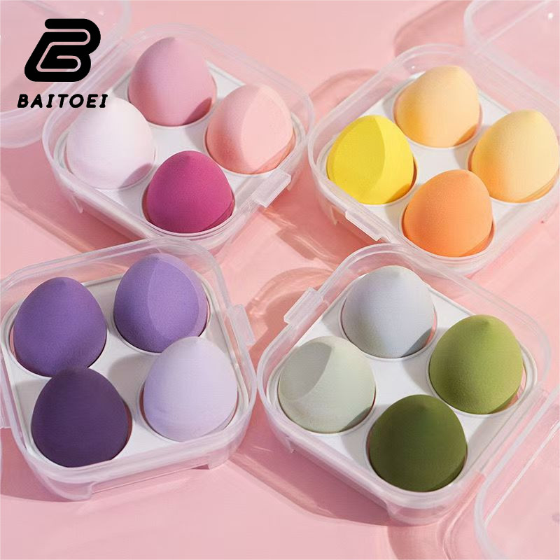 BAITOEI 4 พัฟฟองน้ำแต่งหน้า ชุดสุดคุ้ม นุ่มพิเศษ ทรงรีและทรงหยดน้ำ สำหรับแต่งหน้าเปียกและแห้ง