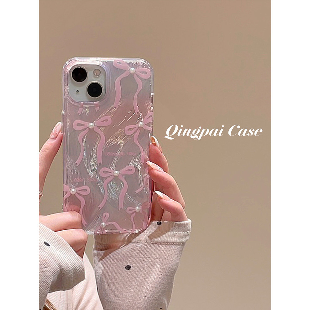 Ins พรีเมี่ยมสีชมพูโบว์เส้นด้ายขนนกนุ่ม Anti-Fall เคสโทรศัพท์สําหรับ iPhone 16 Promax 15 Promax 12 13 Mini 14plus 11 Pro Max X XS XR XS Max 7 8 plus Se2020 6G 6Plus