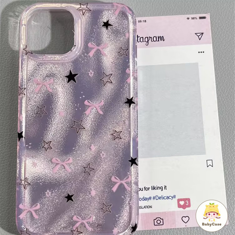 รูปแบบดาวผีเสื้อสีชมพูพริตตี้พริตตี้ ขนเส้นด้ายหรูหร เคสOPPO A7 A15 A9 A78 A15s A35 A38 A1K A58 A3s A16K A98 A17 A31 A57
