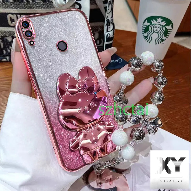 เคสโทรศัพท์ Huawei Nova 3i nova 3 6 7 8 11 10 SE Y6P 2020 Nova Y91 Y61 Y90 Y7A Enjoy 20 SE Y9 Prime 2019 กระต่ายน่ารักวงเล็บกระจกหรูหรานุ่มกันกระแทกฝาหลังพร้อมสร้อยข้อมือเชือกแขวน