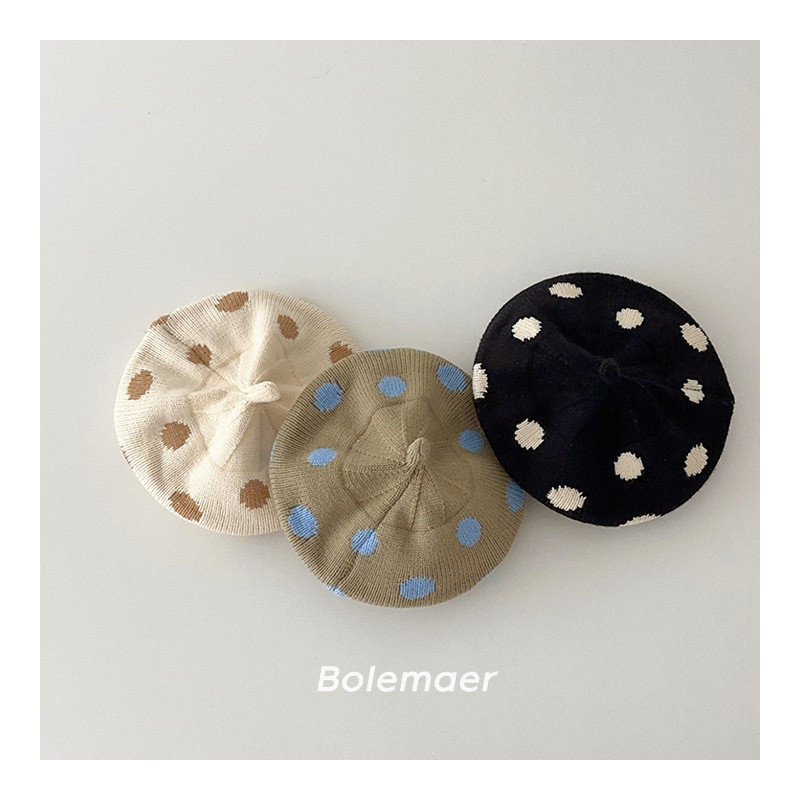 เด็กถัก Beret เกาหลี Simple Retro Polka Dot เด็กขนสัตว์จิตรกรหมวก