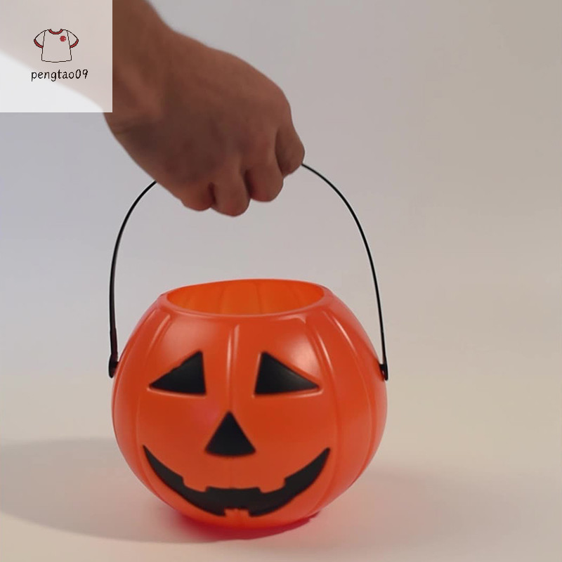 Pengatao09 ถังฟักทอง Halloween Candy Trick หรือรักษาถังผู้ถือ Pail Mini ตะกร้าของขวัญฮาโลวีนตกแต่งบ้าน Props ใหม่