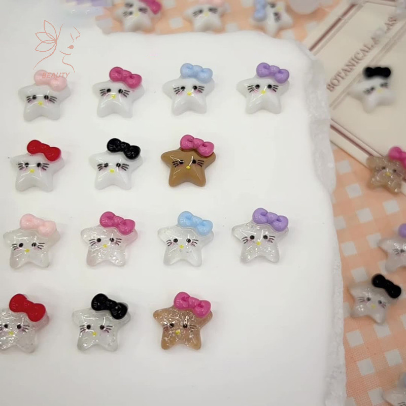 [maybeauty] การ์ตูน 3D Mini Kitty Cat Nail Art Ch Hello Kitty พร้อมโบว์เรซิ่นตกแต่งเล็บสามมิติ DIY อุปกรณ์เสริมเครื่องมือ {TH}