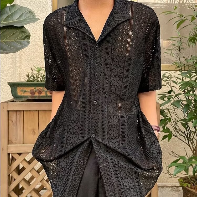 Lazy Design Hollow Retro Casual Simple ครึ่งแขนเสื้อผู้ชายผู้หญิง