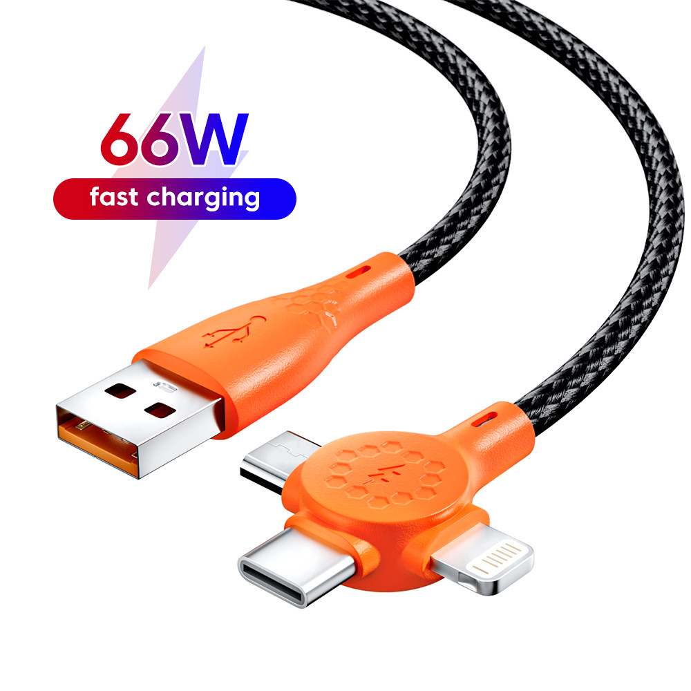 Twitch 66W 3 in 1 Fast สายชาร์จ USB to Micro Type C lOS สําหรับโทรศัพท์มือถือ Multi Charger Cable สาย USB