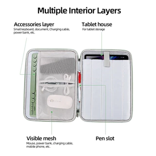 GOOJODOQ Hand-Grip Tablet Storage Bag with Multi-Layers for Accessories, Water-Resistant 420D Nylon
