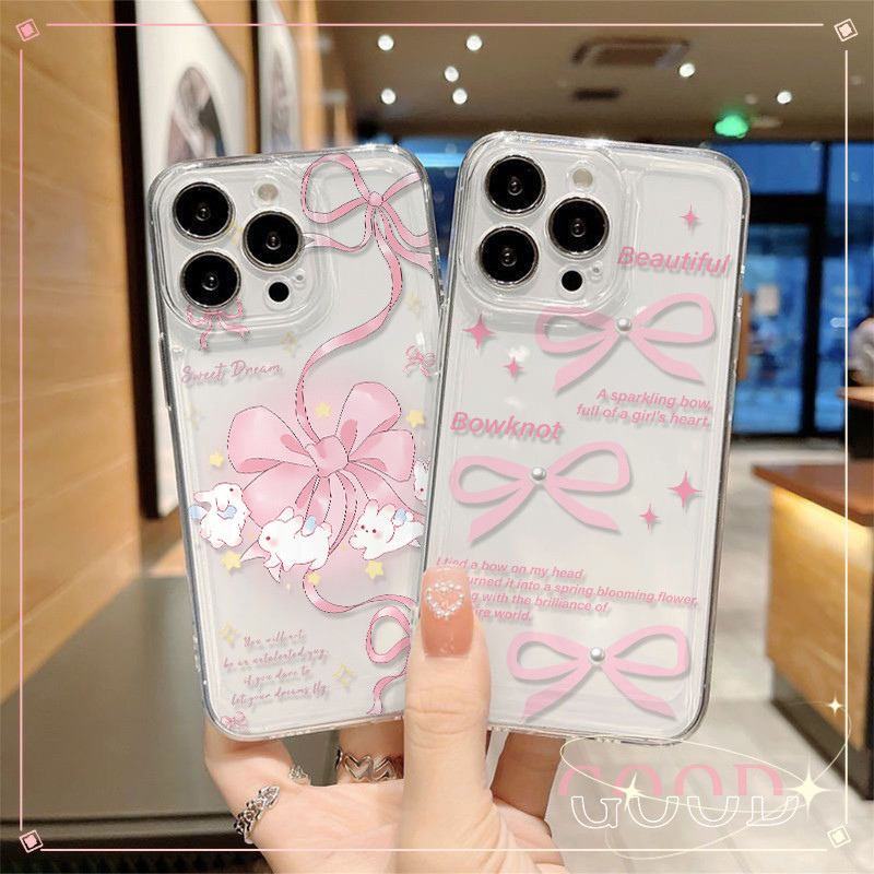 GOOD ส่งจากไทย เคสโทรศัพท์มือถือนิ่ม โบว์สีชมพู ฝาครอบโทรศัพท์นุ่ม iphone15 14 13 12 11 Pro Max X Xr Xs Max 7 8 Plus