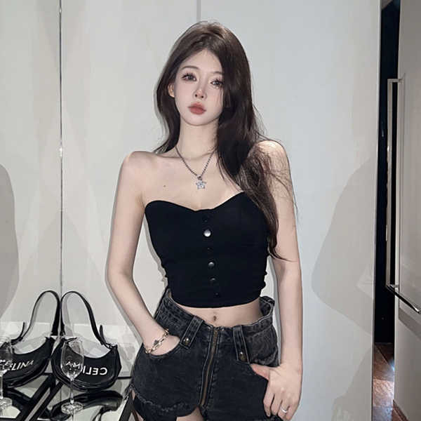 เกาะอก เสื้อเกาะอก Slim Sexy Black Bandeau Vest ผู้หญิงฤดูร้อนใหม่ไม่มีสายรัด Babes Base Layer Crop 