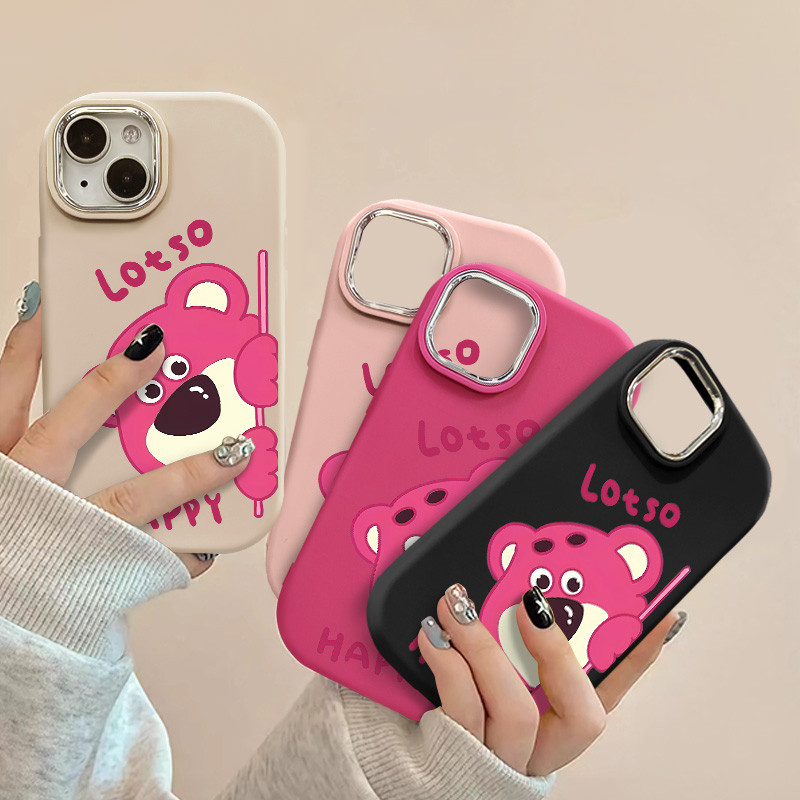 การ์ตูน Crooked Head สตรอเบอร์รี่หมีเคสโทรศัพท์สําหรับ IPhone 15 13 11 14 12 Pro MAX 7/8 Plus IPhone SE2020 X XS MAX คุณภาพสูง Boutique เคสโทรศัพท์
