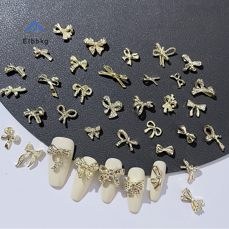Eibbkg 10pcs Kawaii Bow Nail Art Ch 3D Alloy Bow Tie เครื่องประดับเล็บ Rhinestone ตกแต่ง DIY อุปกรณ์เสริมลดราคา