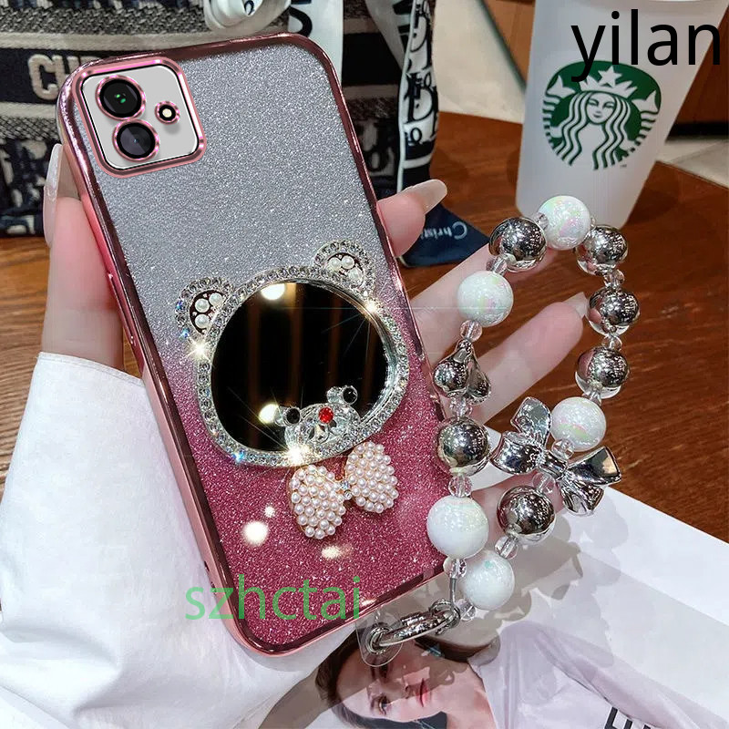 เคสโทรศัพท์ แวววาว Samsung A04 A04E กระจกแต่งหน้าหูหมีเพชรหรูหราพร้อมเชือกเส้นเล็ก เคส Samsung A04 A04E