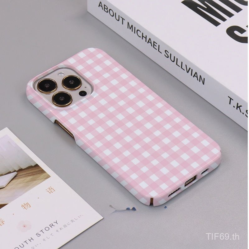 เคสโทรศัพท์มือถือแอปเปิ้ลลายสก๊อตสีชมพูสไตล์เกาหลีเข้ากันได้กับ iPhone xsmax 7plus 15 14 13 12 Pro 11pro เคสโทรศัพท์มือถือ XR 15 12 12 PROMAX 13PROMAX XR เคสแข็ง XS ป้องกันทนทาน ico0