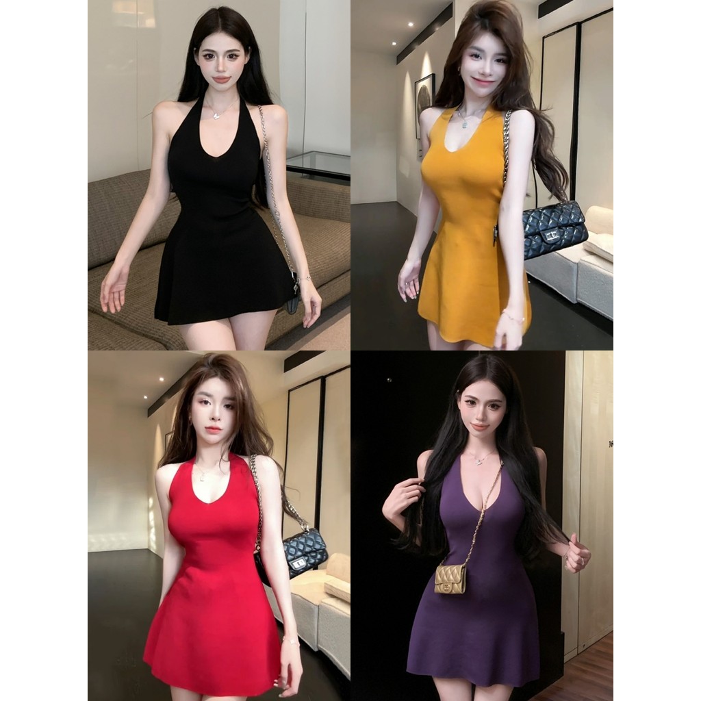 Soroh เสื้อกล้าม ไหมพรม สีพื้น คล้องคอ เปิดหลัง ดีเทลสีสันสดใสทรงรัดตัว สไตล์ลำลอง ใส่สบาย ทรงสวย #YT22