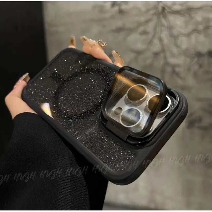 หรูหราglitterกึ่งโปร่งใสแม่เหล็ก Hardเคสโทรศัพท์สําหรับiPhone 15 Pro Max 14 13 12 11 Pro Max 14 Plusปลอกกันกระแทกเลนส์กล้องป้องกันอะคริลิคปกหลังIPhone