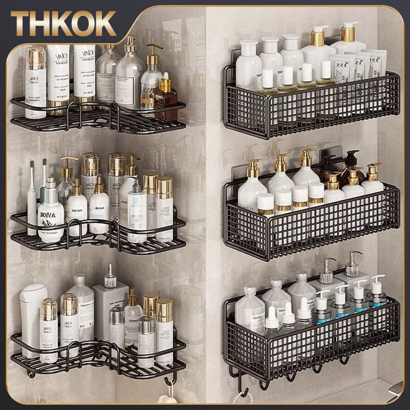 THKOK ตะแกรงวางของ ชั้นวางของ ชั้นวางของในห้องน้ำ ชั้นวางของติดผนัง แบบติดผนัง ไม่ต้องเจาะ