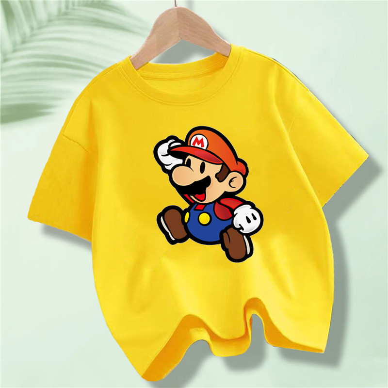 2024 แฟชั่น Super Mario Brothers T เสื้อเด็กเสื้อผ้า Top Boys เกมพิมพ์อะนิเมะ O คอ Tees