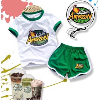 B007 ชุดเซ็ตเด็ก ชุดนอนเด็ก งานสกรีนลายโลโก้สินค้า คาเฟ่อเมซ…