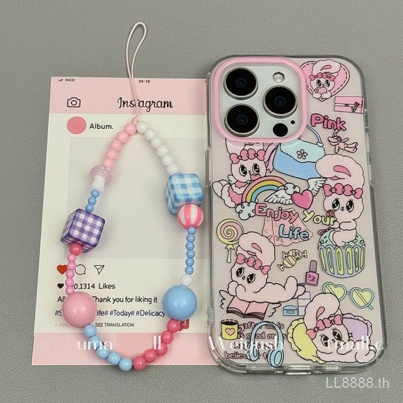 เคสโทรศัพท์มือถือสำหรับ iphoneins สีชมพูกระต่าย15/14pro/12รุ่นใหม่13MINI/11promax สาวๆ XR/xsmax น่ารัก7/8PLUS เคสป้องกันแบบเต็มรูขนาดใหญ่ ppr3